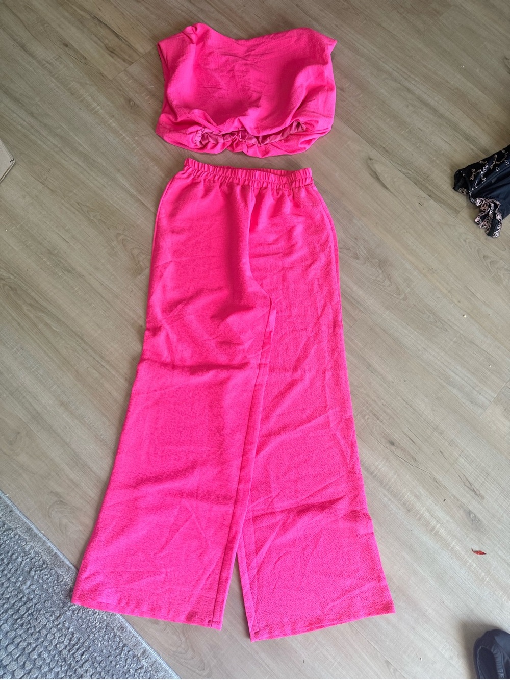 SHEIN Hot Pink Two-Piece Wide-Leg Pants Set